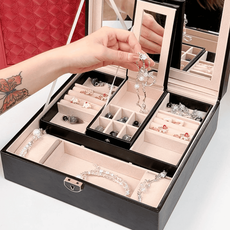 Amare Lúmina Elegance – Caixa de Joias Tripla com Tampa de Vidro